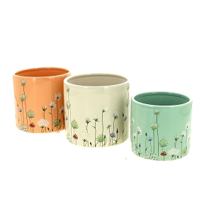 1 x Cache-pot céramique fleurs ø12 ht 11cm