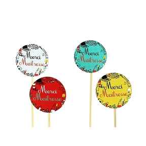 Pique bois couleur "merci maitresse" x12
