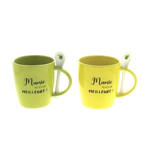 1 x Tasse céramique mamie jaune-vert ø11 ht 15cm