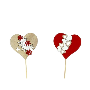 Pique coeur bois rouge-naturel x12 ass