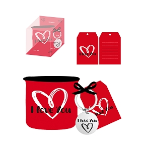 Mug rouge avec porte-clé "I love you" h 9cm ø 9.8cm