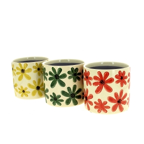 1 x Cache-pot céramique motif fleurs ø14 ht 12.5cm