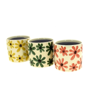 1 x Cache-pot céramique motif fleurs ø11.5 ht 10.5cm