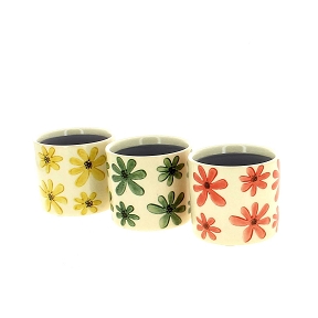 1 x Cache-pot céramique motif fleurs ø8 ht 7cm