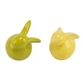 1X Lapin céramique vert-jaune 7.5 x 6 ht 8 cm