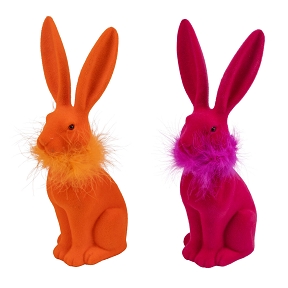 1 x Lapin floqué orange ou rose 12 x 9.5 ht 30cm