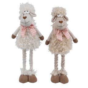 1 x Mouton tissu blanc-crème 18 x 12 ht 53cm