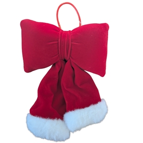 Noeud velours  à suspendre rouge et fourrure blanche