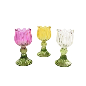 1 x Tulipe verre porte bougie ht 14.5cm