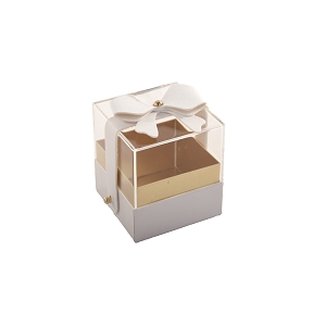 Boite carton blanche couvercle plexi 6.5 x 6.5 ht 7.5cm