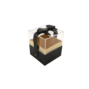 Boite carton noir couvercle plexi 9.5 x 9.5 ht 11cm