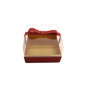 Boite carton rouge + couvercle plexi 21.5 x 21.5 ht 14cm