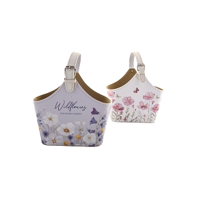 1 x Sac deco fleurs blanc ou violet 21 x 15 ht 23cm