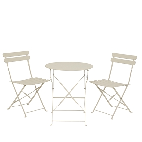 Table + 2 chaises métal blanc casse