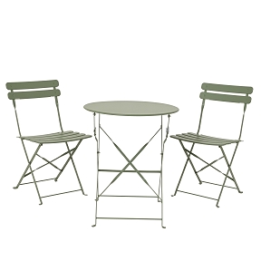 Table + 2 chaises métal vert