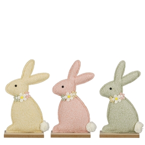 1 x Lapin feutrine sur socle jaune-rose-vert