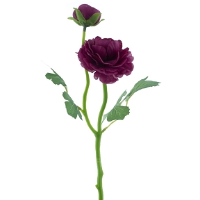 Renoncule 1 fleur + 1 bouton bordeaux 37cm