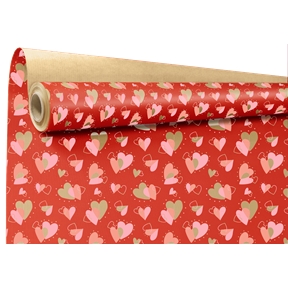 Bobine kraft écru imprimé flamme coeur rouge 0.79 x 40m