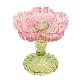 Bougeoir verre sur pied fleur rose-vert ø12 ht 11.5cm