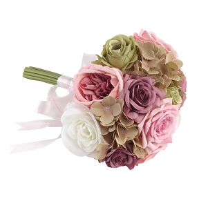 Bouquet fairy rose-vert-parme ø20 ht 32cm