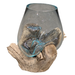 Racine teck + 1 verre ø9 ht 16cm