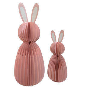 Set 2 lapins papier rose ht 60 et 90 cm