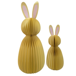 Set 2 lapins papier jaune ht 60 et 90 cm