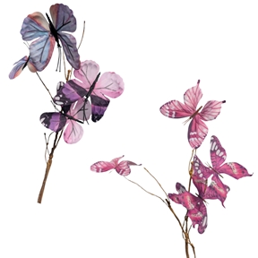 1 x Branche 5 papillons ass fuchsia-rose et pourpre -lavande 69 cm