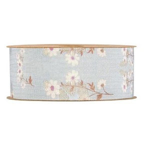 Ruban satin little daisies 40mm x 10m bleu