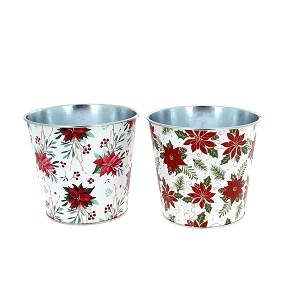 1 x Cache-pot métal motif poinsettia ø13.5 ht 12cm
