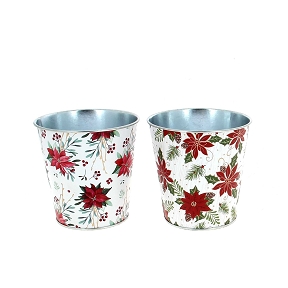 1 x Cache-pot métal motif poinsettia ø11 ht 11cm