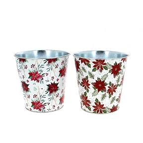 1 x Cache-pot métal motif poinsettia ø15 ht 15cm