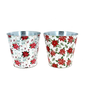 1 x Cache-pot métal motif poinsettia ø17 ht 16cm