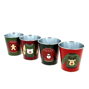 1 x Cache-pot métal motif pull noel ø11 ht 11cm