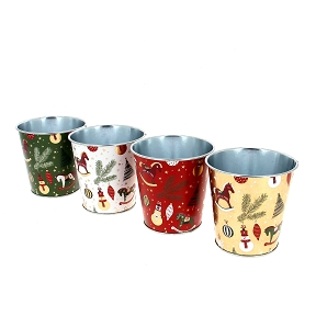 1 x Cache-pot métal couleur motif Noël ø11 ht 11cm