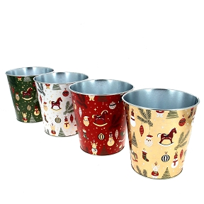 1 x Cache-pot métal couleur motif Noël ø15 ht 15cm