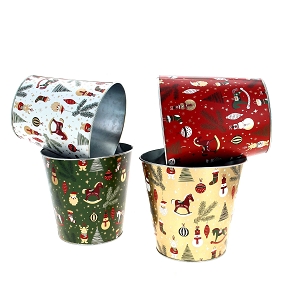 1 x Cache-pot métal couleur motif Noël ø17 ht 16cm