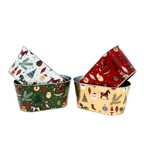 1 x Jardinière métal couleur motif Noël 19.5 x 11.5 ht 9cm