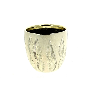 Cache-pot céramique champagne motif feuille ø14 ht 13cm