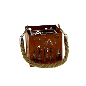 Lanterne métal rusty 9.5 x 9.5 ht 9cm