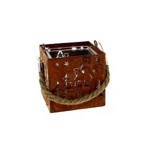 Lanterne métal rusty 11.5 x 11.5 ht 11cm