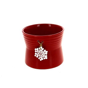 Cache-pot céramique rouge + flocon ø12 ht 9.5cm