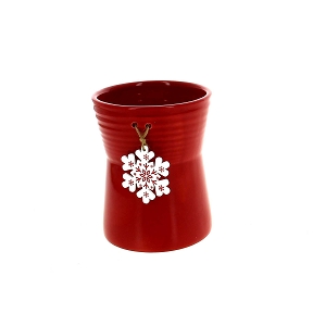 Vase céramique rouge + flocon ø10.5 ht 13cm