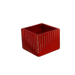 Cache-pot céramique striée rouge 8.5 x 8.5 ht 6.5cm
