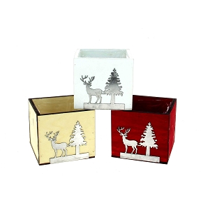 1 x Pot bois motif Noël 8 x 8 ht 8cm