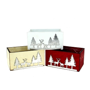 1 x Jardinière bois motif Noël 15 x 8 ht 8cm