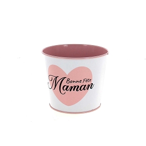 Cache-pot métal coeur "bonne fête maman" ø11.5 ht 9.5 cm
