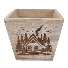 Pot carré bois motif chalet