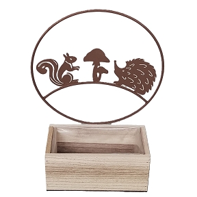 Jardinière bois + déco métal rouille 15cm