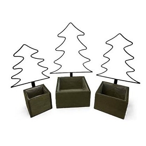 Pot bois + armature métal sapin set de 3